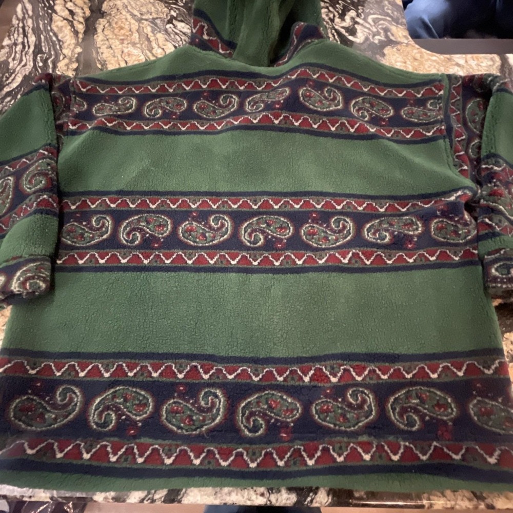 VTG Express Quarter Zip Fleece Green Geometric Paisley Winter L‎ 90s Oversized - Picture 8 of 11